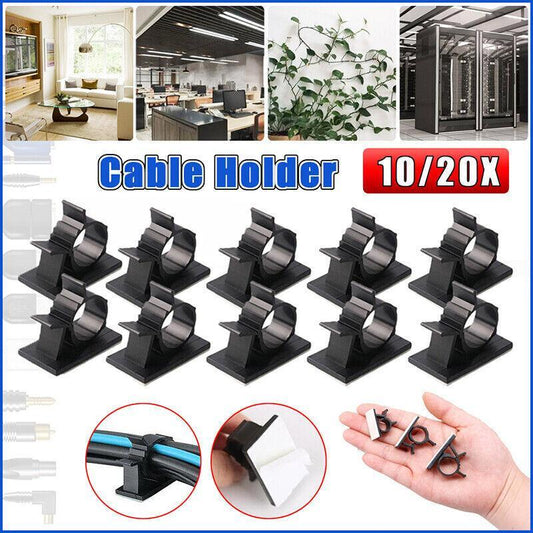 Adhesive Cord Management Cable Clips Black Wire Holder Organizer Clamp Au Stock - 10PCS