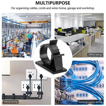 Adhesive Cord Management Cable Clips Black Wire Holder Organizer Clamp Au Stock - 10PCS