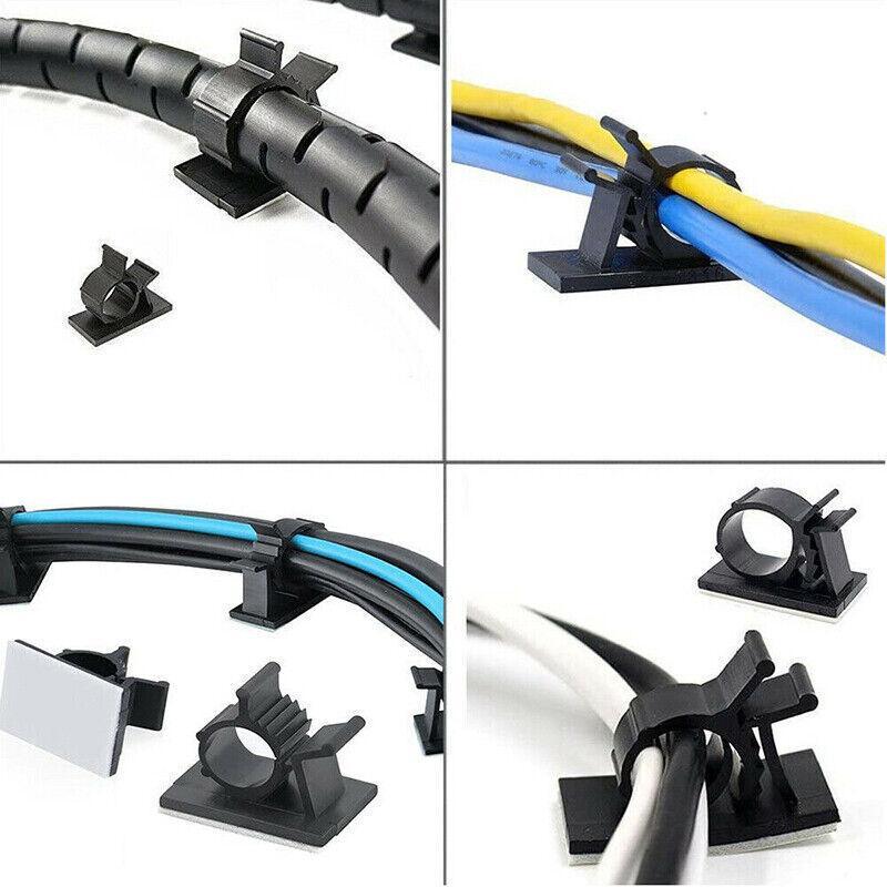 Adhesive Cord Management Cable Clips Black Wire Holder Organizer Clamp Au Stock - 10PCS
