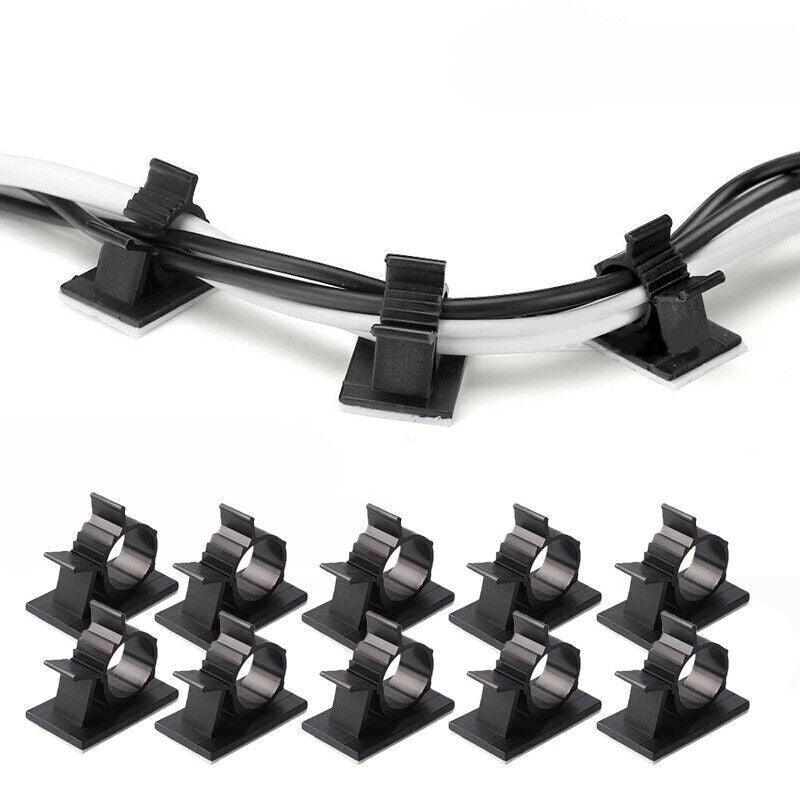 Adhesive Cord Management Cable Clips Black Wire Holder Organizer Clamp Au Stock - 10PCS