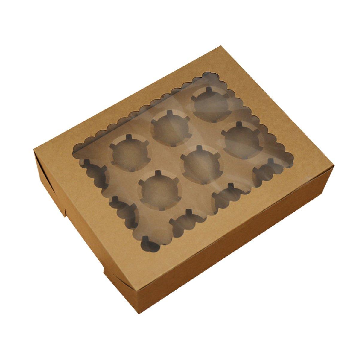 25Pcs Paper Cupcake Box with Window for Party Wedding Bakery Gift Packaging - 1 Hole