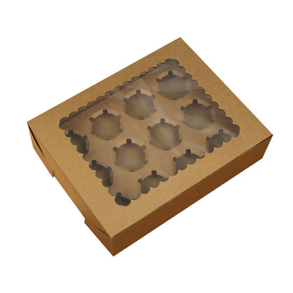 25Pcs Paper Cupcake Box with Window for Party Wedding Bakery Gift Packaging - 2 Holes