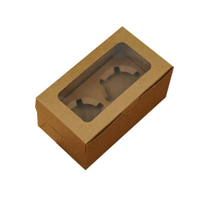 25Pcs Paper Cupcake Box with Window for Party Wedding Bakery Gift Packaging - 2 Holes