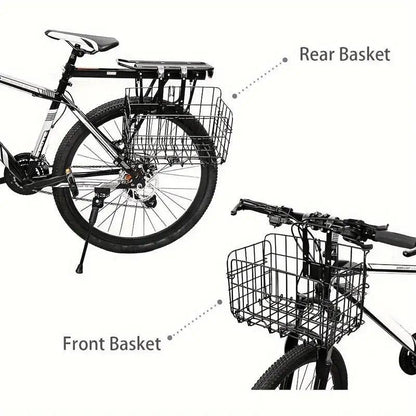 Foldable Bicycle Basket Front and Rear Hanging Storage Rack Bike Accessories - Black