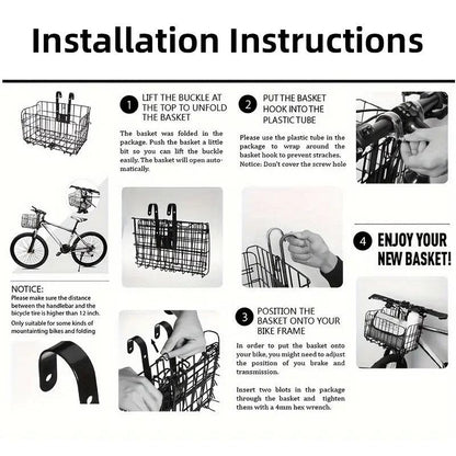 Foldable Bicycle Basket Front and Rear Hanging Storage Rack Bike Accessories - Silver