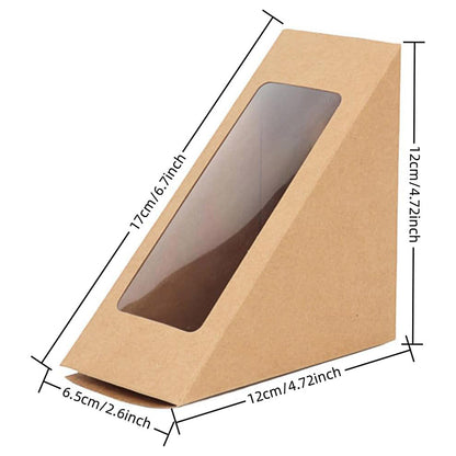 100PCS Sandwich Wedge Box Triangle Paper Container Cupcake Cake Box with Window - Cowhide