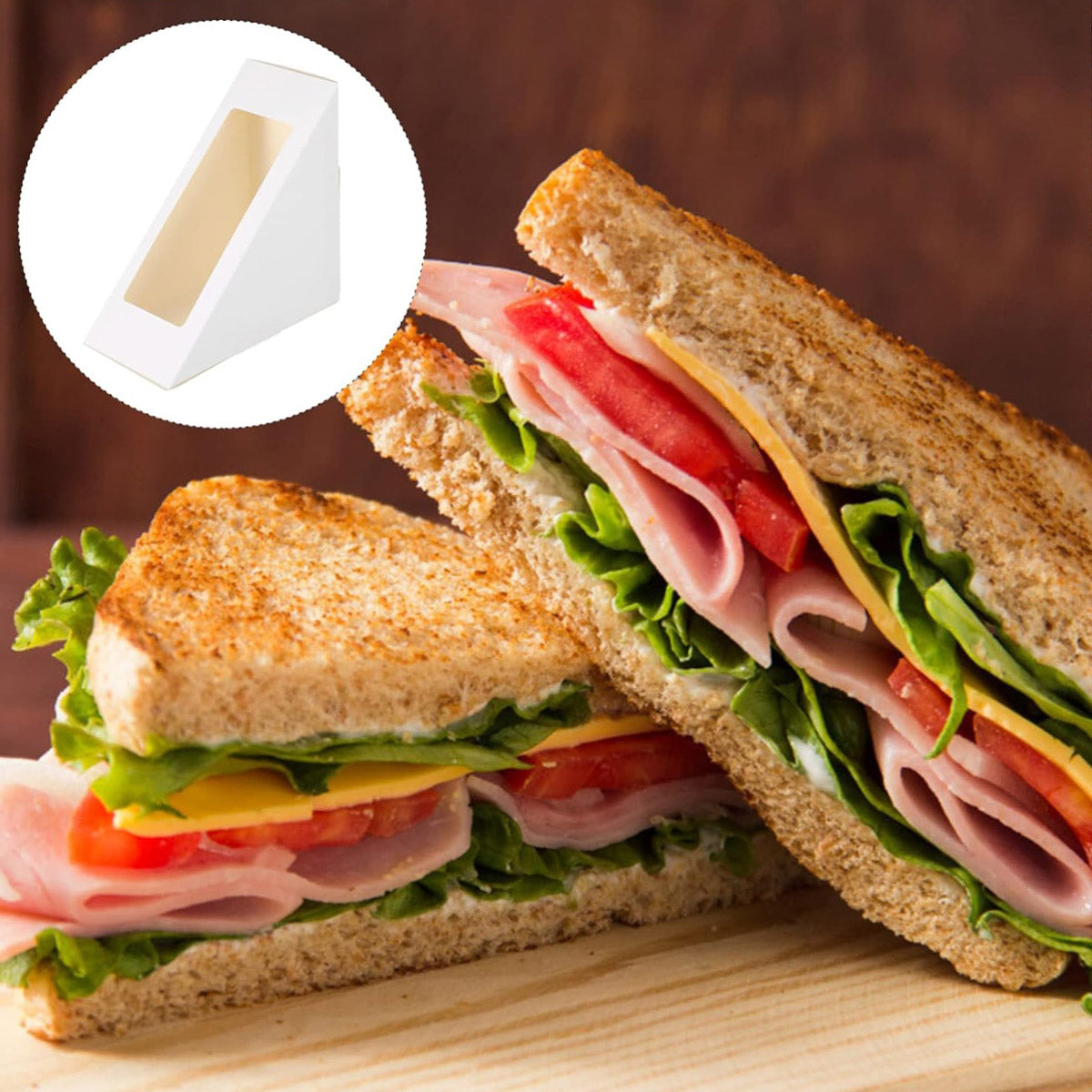 100PCS Sandwich Wedge Box Triangle Paper Container Cupcake Cake Box with Window - Cowhide