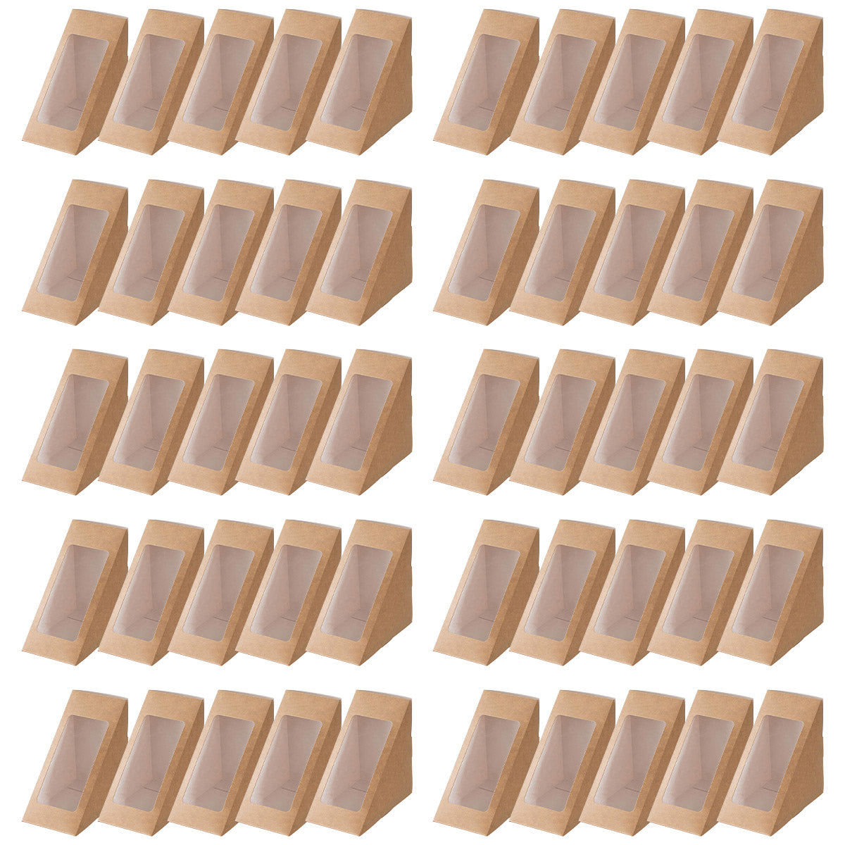 100PCS Sandwich Wedge Box Triangle Paper Container Cupcake Cake Box with Window - Cowhide