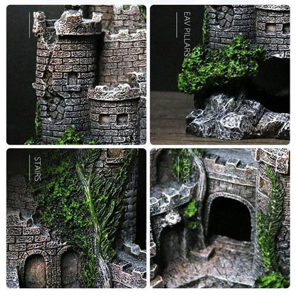 Aquarium Fish Tank Ornament Decor Landscape Ancient Castle Tower Hide Cave Resin
