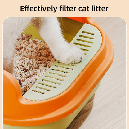 12L Semi Enclosed Large Cat Litter Box with Delivery Shovel Easy Clean Toilet - Green-Orange