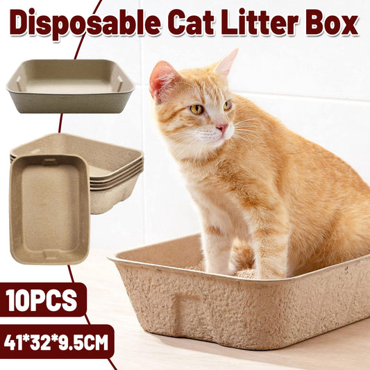 10pcs Disposable Litter Box Pulp Degradable Pet Tray Travel Portable Eco Use