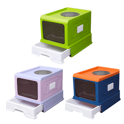 Folding Enclosed Cat Litter Box Foldable Drawer Toilet Anti-Splash Pet Supplies - Blue