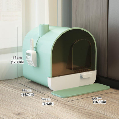 Fully Enclosed Cat Litter Pan Large Litter Box with Drawer Cat Toilet Tray - Green