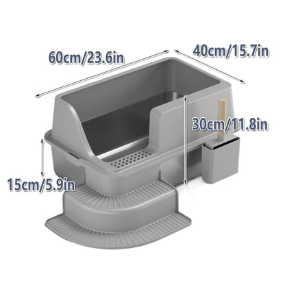Semi Enclosed Large Stainless Steel Cat Litter Box Durable Easy Clean Cat Toilet