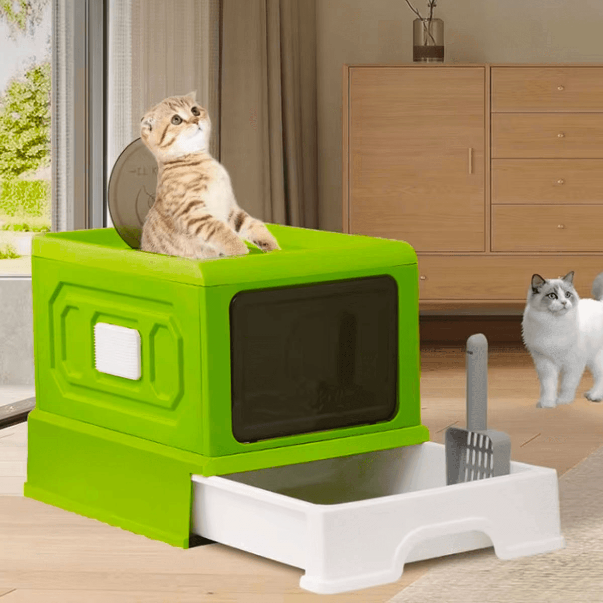 Folding Enclosed Cat Litter Box Foldable Drawer Toilet Anti-Splash Pet Supplies - Purple