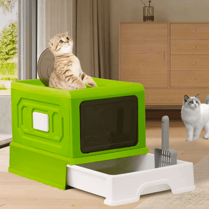 Folding Enclosed Cat Litter Box Foldable Drawer Toilet Anti-Splash Pet Supplies - Purple