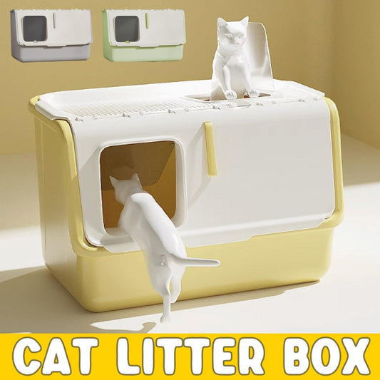 Large Fully Enclosed Cat Litter Box with Lid Odor Control Litter Pan for Cats - Yellow