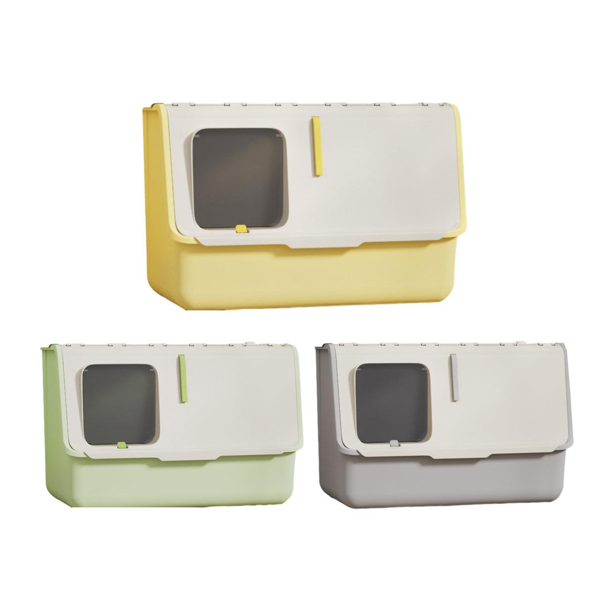 Large Fully Enclosed Cat Litter Box with Lid Odor Control Litter Pan for Cats - Yellow