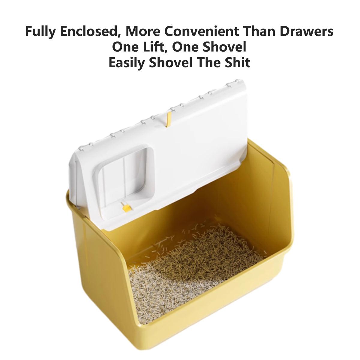 Large Fully Enclosed Cat Litter Box with Lid Odor Control Litter Pan for Cats - Yellow
