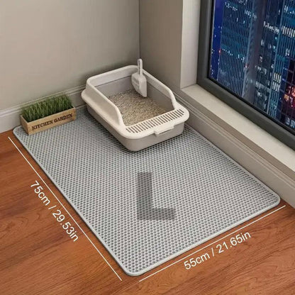 Large Double Layer Litter Mat Waterproof Non Slip Cat Trapping Pad Easy to Clean - 90x60cm