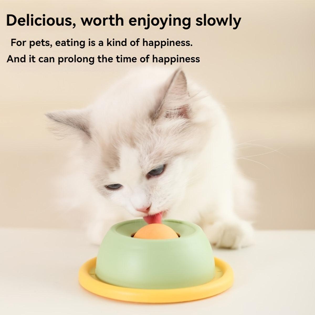 Cat Lick Toys Slow Food Tray Tease Interactive Cat Toy for Eating and Fun - Yellow