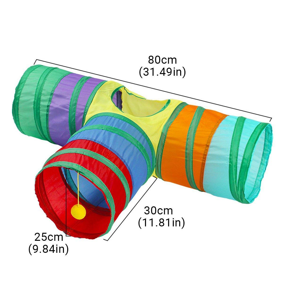 Foldable Rainbow Cat Tunnel Interactive Pet Toy with Tee Shape Fun Play Tunnel