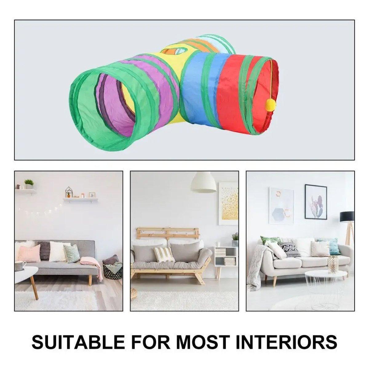 Foldable Rainbow Cat Tunnel Interactive Pet Toy with Tee Shape Fun Play Tunnel