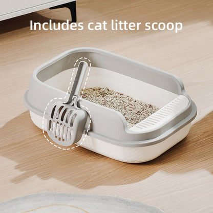 12L Semi Enclosed Large Cat Litter Box with Delivery Shovel Easy Clean Toilet - White-Grey