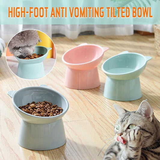 Elevated Pet Bowl Cat Dog Feeder Food Water High-Foot Anti Vomiting Tilted Bowl - Blue