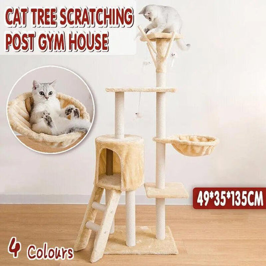 Cat Tree Scratching Post Gym House Condo Scratcher Furniture Tower - Grey-Black