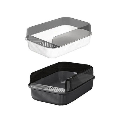 Litter Tray Box with Splash Guard and Wide Opening for Cats Open Top Design - Grey