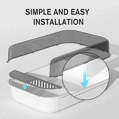 Litter Tray Box with Splash Guard and Wide Opening for Cats Open Top Design - Grey