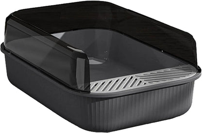 Litter Tray Box with Splash Guard and Wide Opening for Cats Open Top Design - Grey