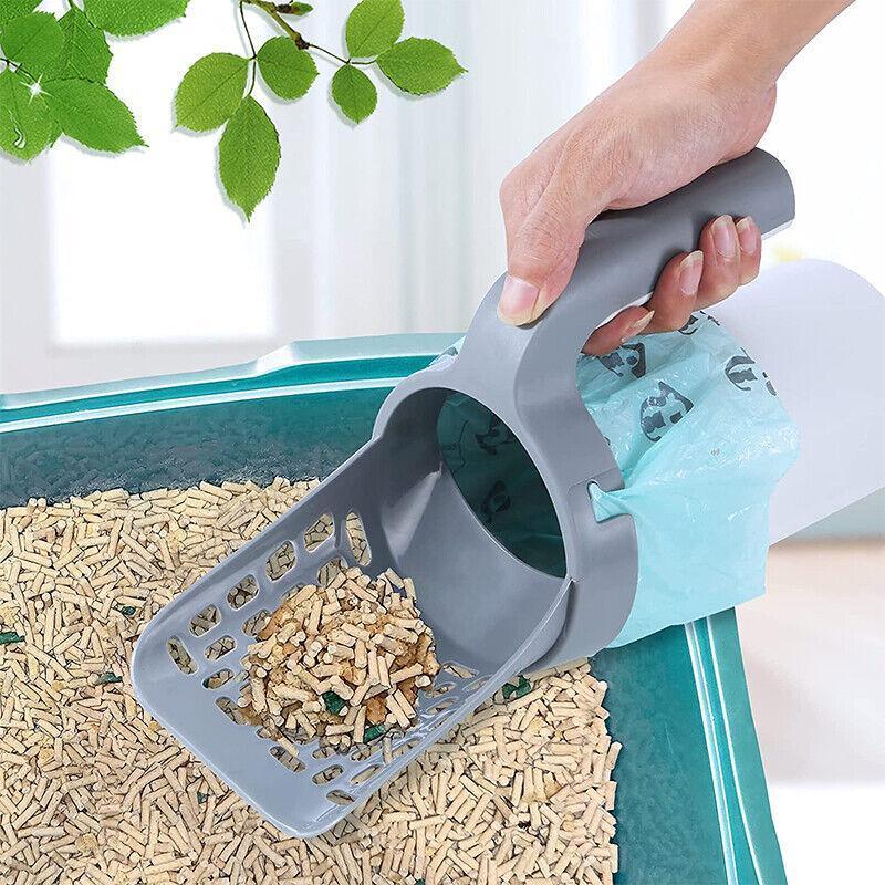Cat Litter Scoop Integrated Detachable Shovel Holder Poop Pet Sifter Cleaning - 1 Cat Litter Shovel and 1 Roll Bags