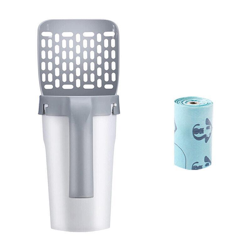 Cat Litter Scoop Integrated Detachable Shovel Holder Poop Pet Sifter Cleaning - 2 Roll Garbage Bags