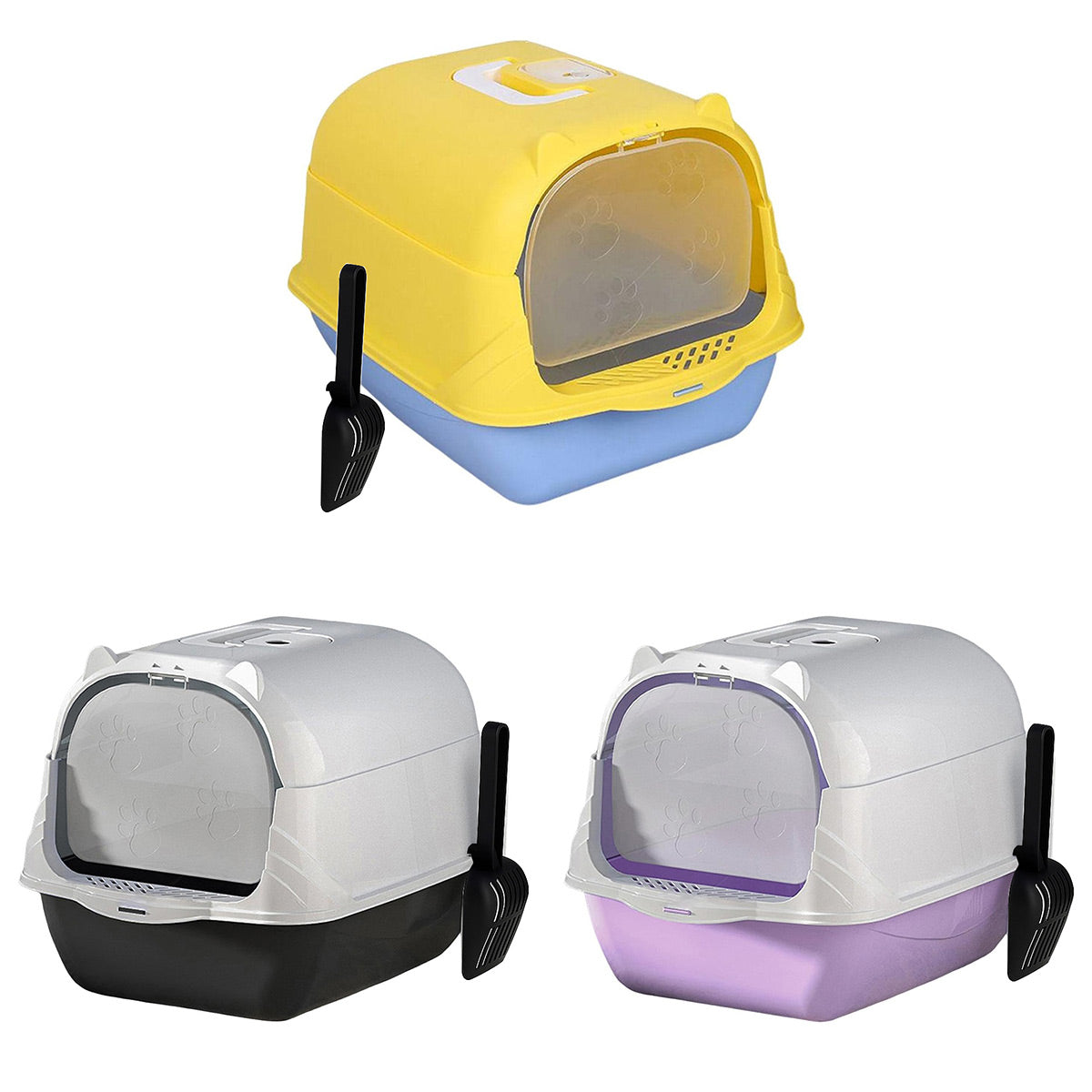 Enclosed Cat Litter Box Lid Scoop Splash Proof Lift Top Removable Toilet Tray - Purple