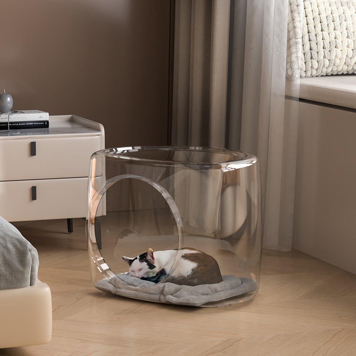 Transparent Capsule Cat Litter Box Semi Enclosed Cat House for Indoor Use