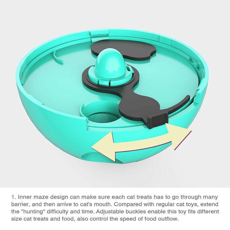 Cat Treat Dispenser Toy Ball Kitten Selfplay Interactive Tumbler Multifunction - Blue