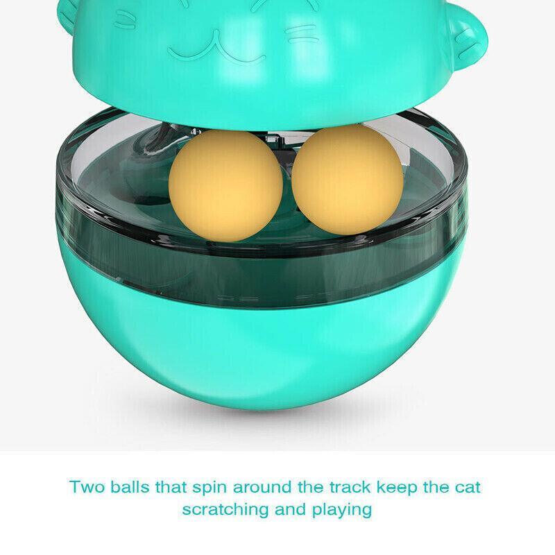 Cat Treat Dispenser Toy Ball Kitten Selfplay Interactive Tumbler Multifunction - Blue