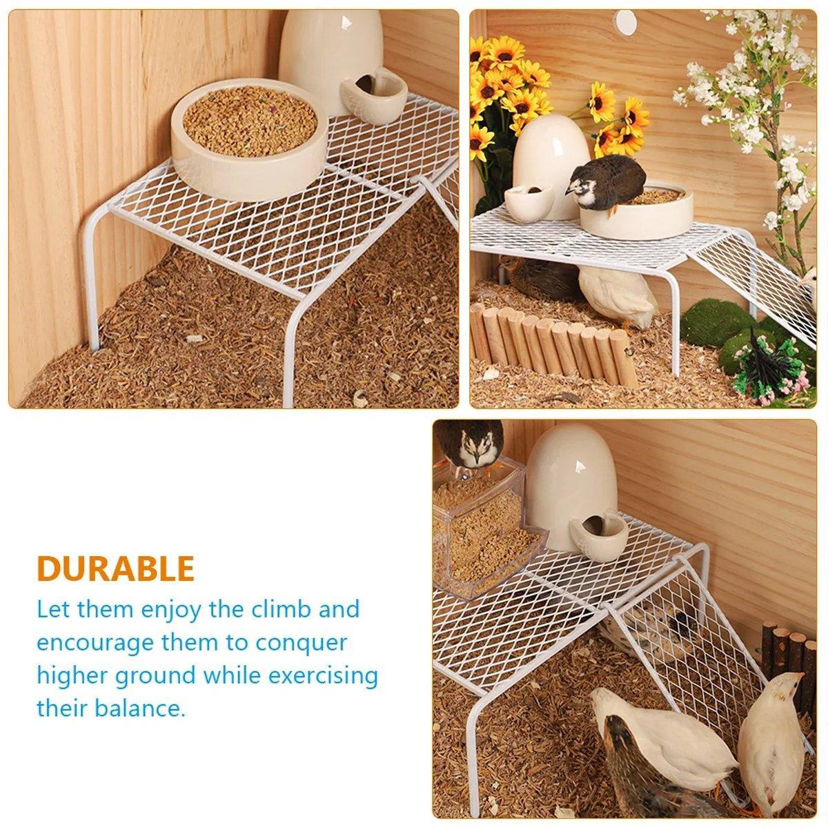 Metal Iron Chicken Feeding Ladder Grid Shelving Landscaping Platform Supplies - White-S