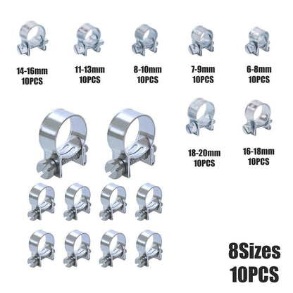 10pcs Galvanized Iron Fuel Hose Clamps For Automobile Air Pipe Secure Grip - 11-13mm