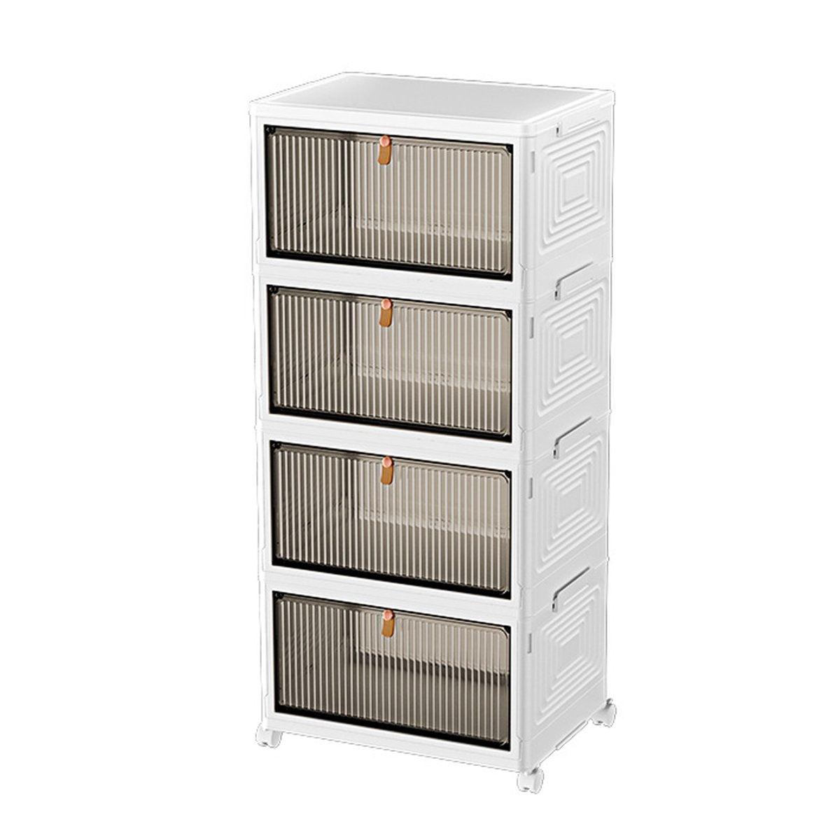 4 Tier Plastic Storage Cabinet with Wheels Large Capacity Foldable Storage Bins