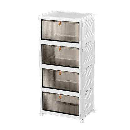 4 Tier Plastic Storage Cabinet with Wheels Large Capacity Foldable Storage Bins
