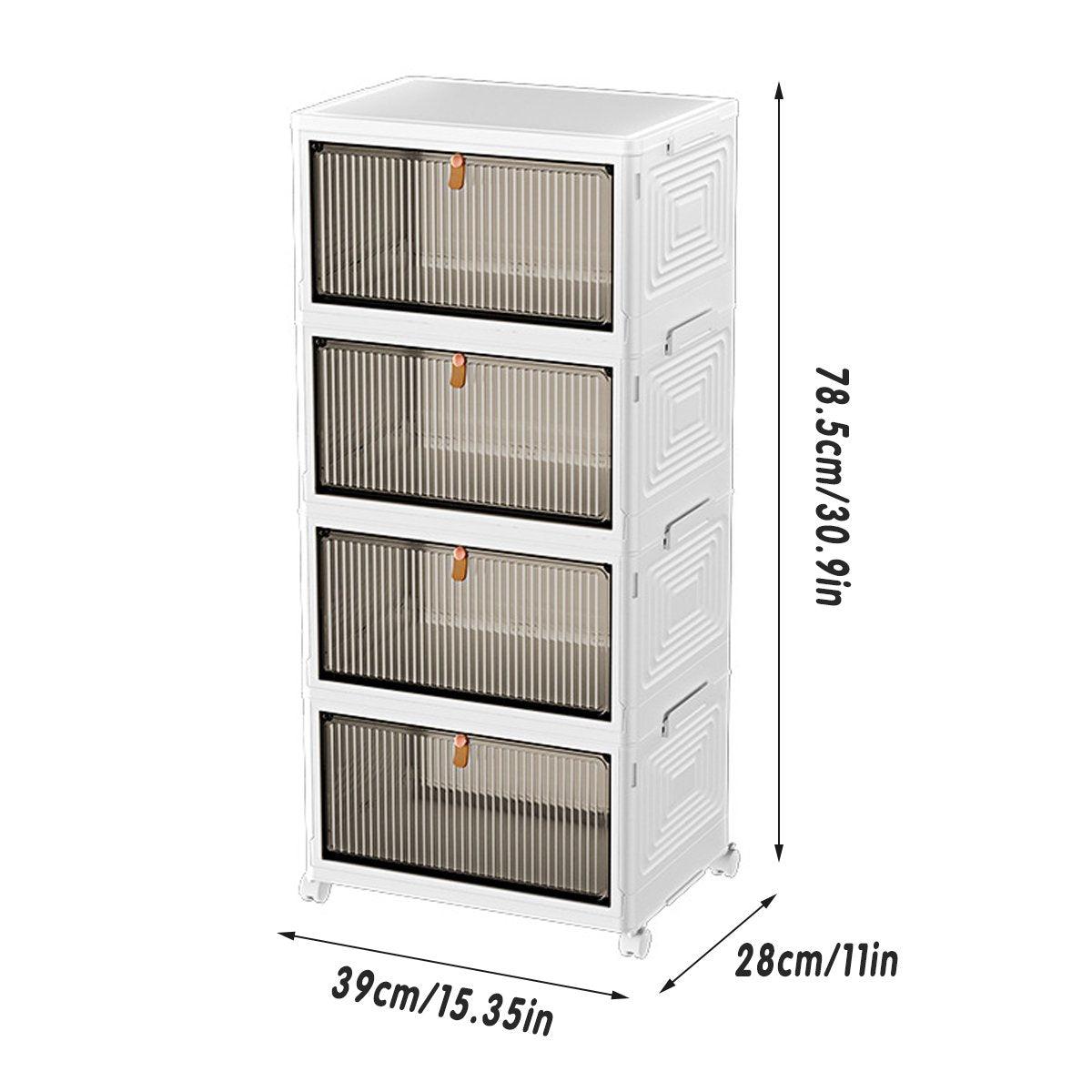 4 Tier Plastic Storage Cabinet with Wheels Large Capacity Foldable Storage Bins