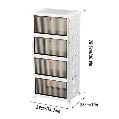 4 Tier Plastic Storage Cabinet with Wheels Large Capacity Foldable Storage Bins