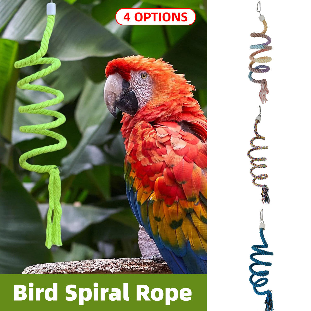 Bird Climbing Rope Toy Cotton Spiral Ladder Parrot Cage Hanging Swing Pet Toy - Green