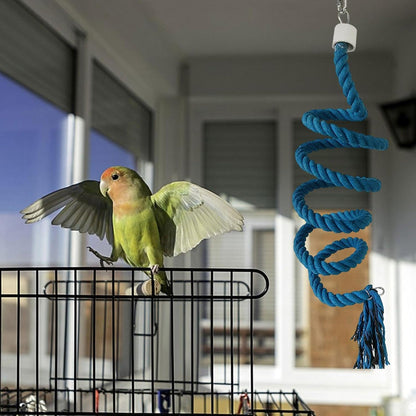 Bird Climbing Rope Toy Cotton Spiral Ladder Parrot Cage Hanging Swing Pet Toy - Green