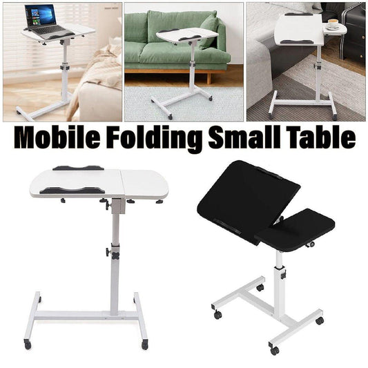 Adjustable Folding Computer Desk Stand Floor-Standing Movable Bedside Table - Black