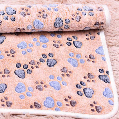 Medium Size Pet Mat Paw Print Cat Dog Puppy Fleece Soft Pet Blanket Bed Cushion - Brown