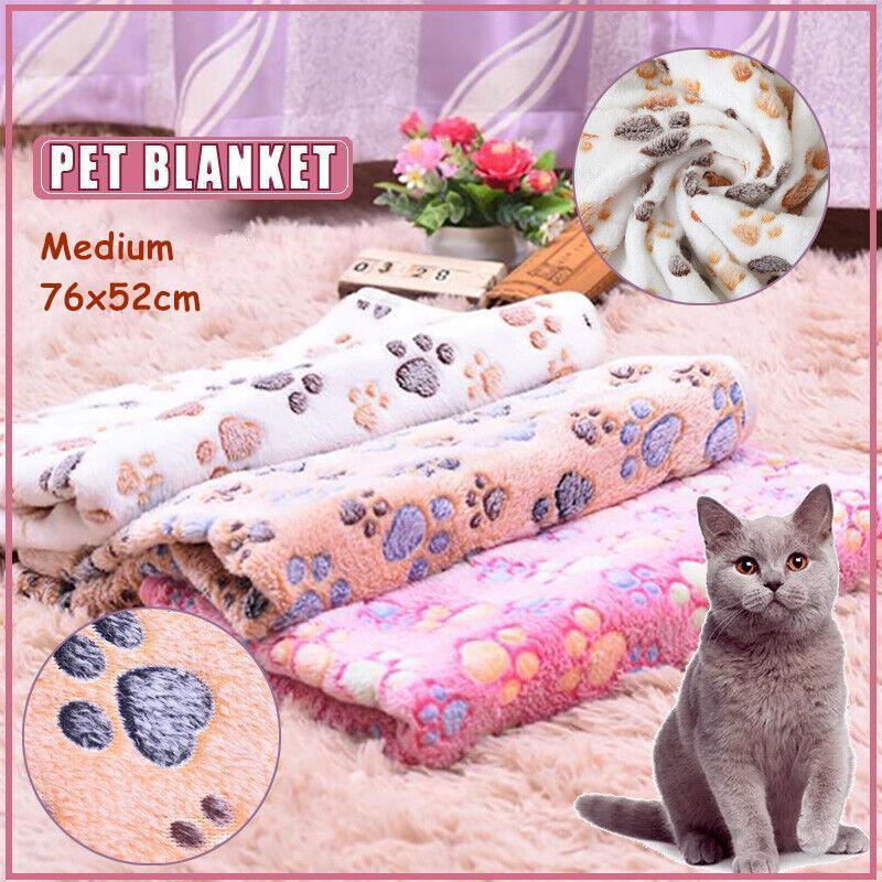 Medium Size Pet Mat Paw Print Cat Dog Puppy Fleece Soft Pet Blanket Bed Cushion - Beige